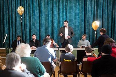 Cllr Priest speaking at a public event